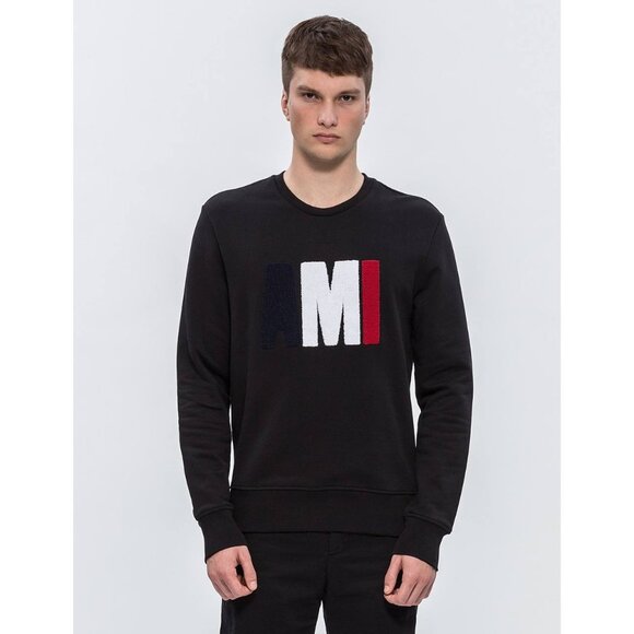 AMI Alexandre Mattiussi AMI Logo Crew Neck Sweatshirt Black Men's Size Medium - Picture 1 of 12